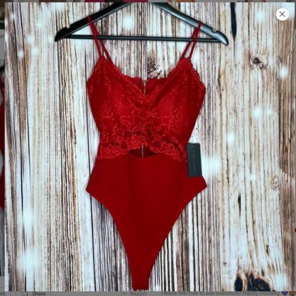 Sexy Lace & Mesh V-Neck Bodysuit Set - Size L Strappy Teddy with Thong Elegant - Picture 1 of 6